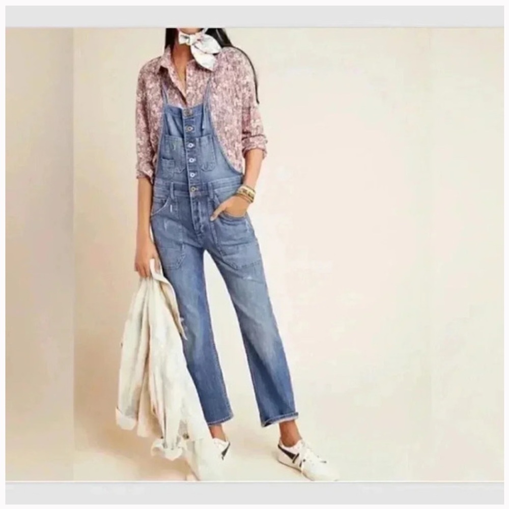Anthroplogie Pilcro Painter Denim Overalls Bleach Splatter Size 26